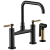 Litze Bridge Faucet with Square Spout and Knurled Handle - Matte Black / Brilliance® Luxe Gold®