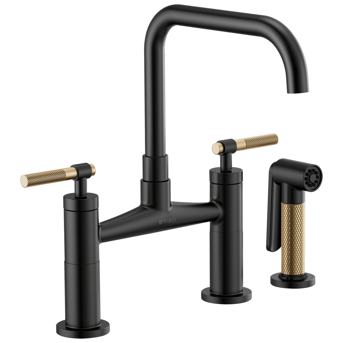 Litze Bridge Faucet with Square Spout and Knurled Handle - Matte Black / Brilliance® Luxe Gold®
