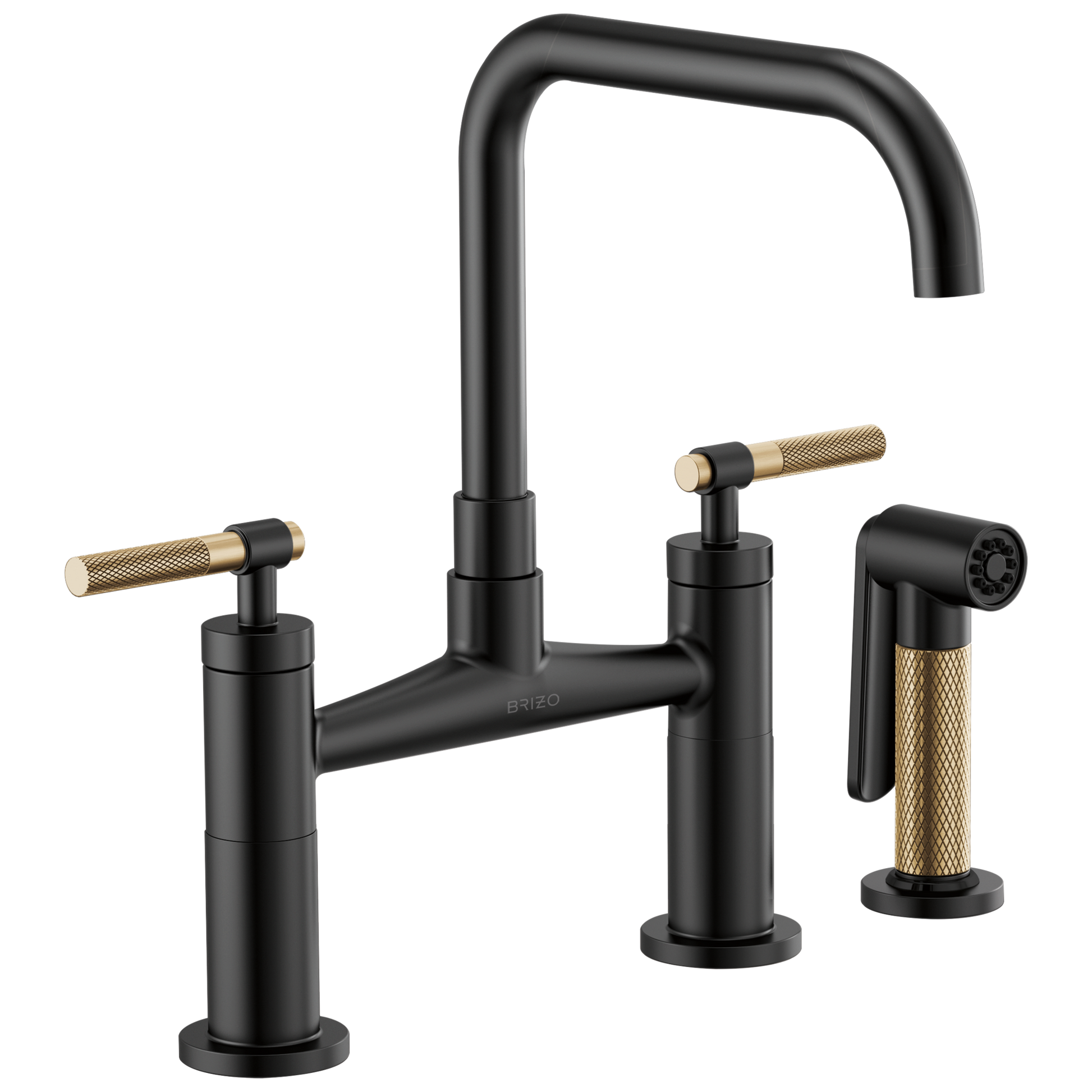 Litze Bridge Faucet with Square Spout and Knurled Handle - Matte Black / Brilliance® Luxe Gold®