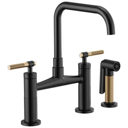 Litze Bridge Faucet with Square Spout and Knurled Handle - Matte Black / Brilliance® Luxe Gold®