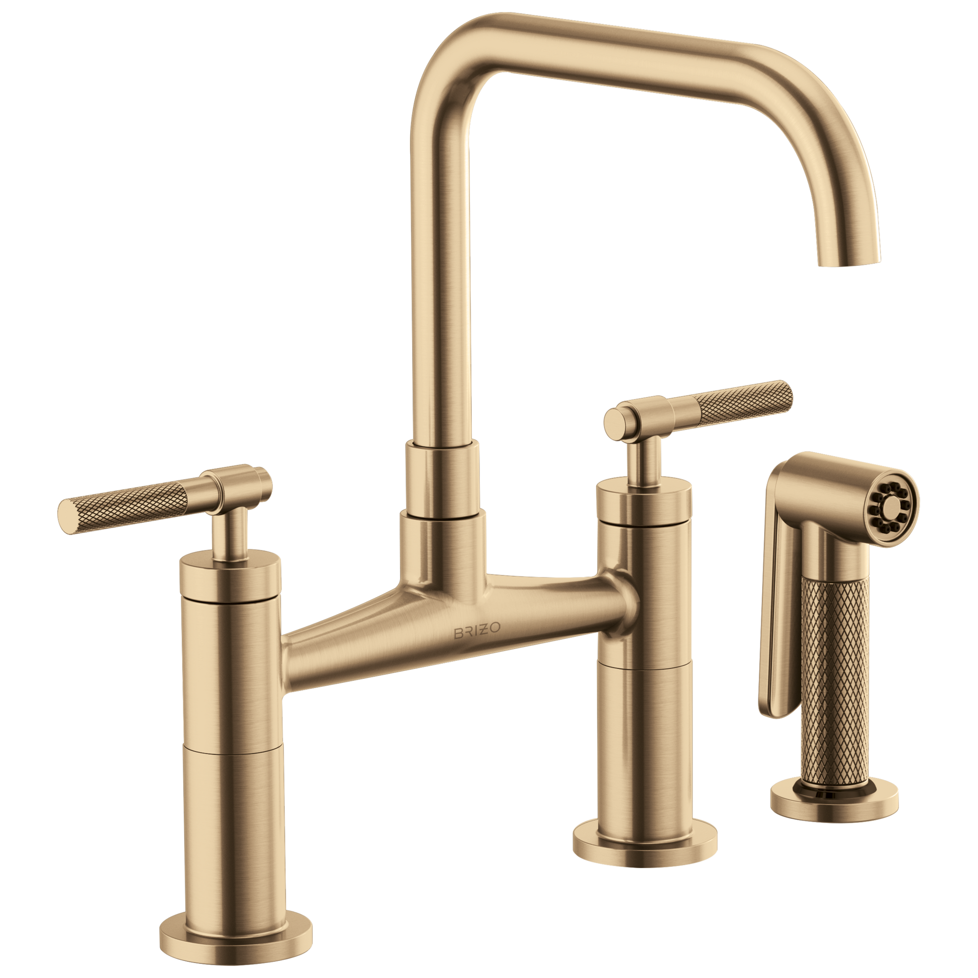 Litze Bridge Faucet with Square Spout and Knurled Handle - Brilliance® Luxe Gold®