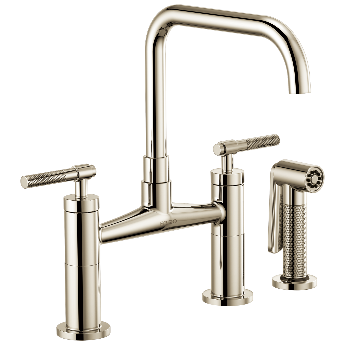 Litze Bridge Faucet with Square Spout and Knurled Handle - Brilliance® Polished Nickel