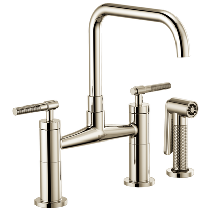 Litze Bridge Faucet with Square Spout and Knurled Handle - Brilliance® Polished Nickel