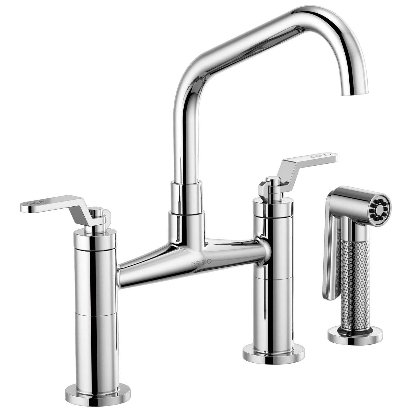 Litze Bridge Faucet with Angled Spout and Industrial Handle - Polished Chrome