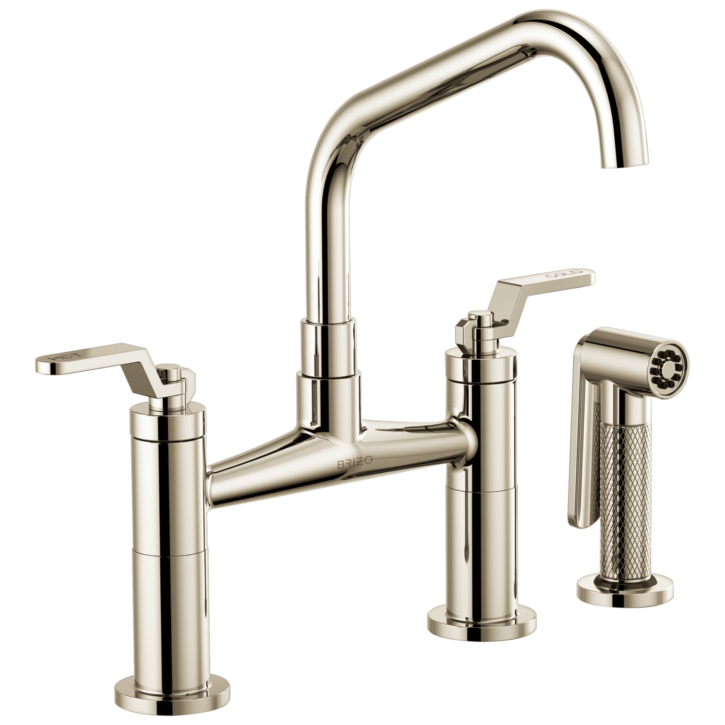 Litze Bridge Faucet with Angled Spout and Industrial Handle - Brilliance® Polished Nickel