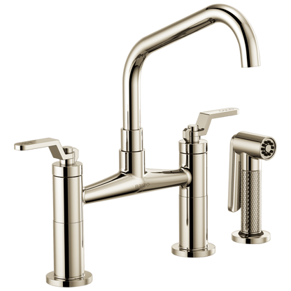 Litze Bridge Faucet with Angled Spout and Industrial Handle - Brilliance® Polished Nickel