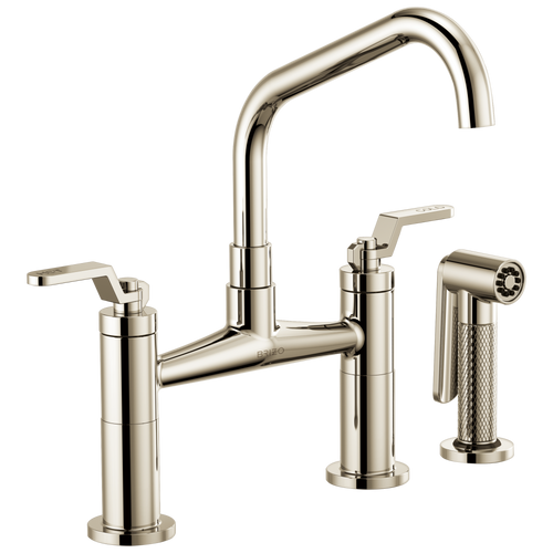 Litze Bridge Faucet with Angled Spout and Industrial Handle - Brilliance® Polished Nickel