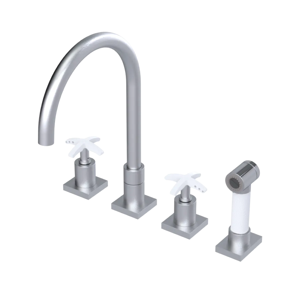 Rubinet Widespread Kitchen Set with Hand Spray Satin Chrome
