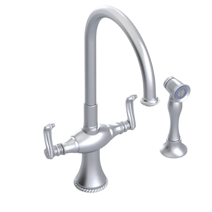 Rubinet Two Handle Single Hole Kitchen Set with Hand Spray Satin Chrome