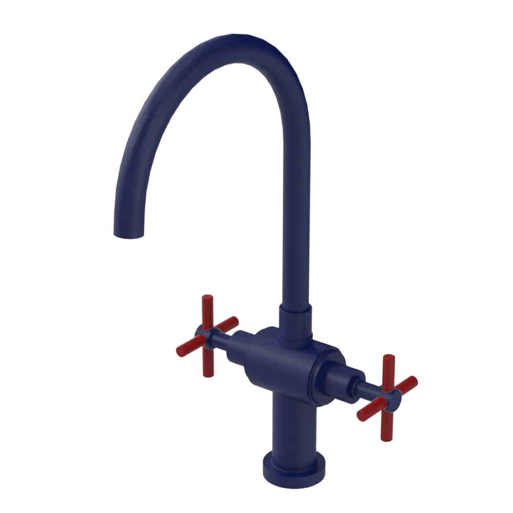 Rubinet Two Handle Single Hole Kitchen Set with LaSalle Spout Midnight Blue
