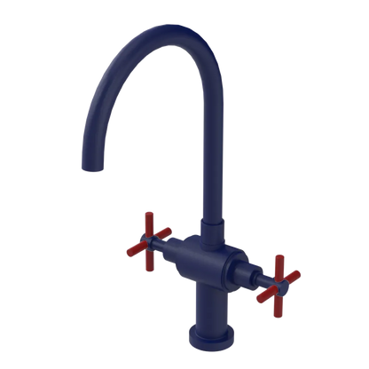Rubinet Two Handle Single Hole Kitchen Set with LaSalle Spout Midnight Blue