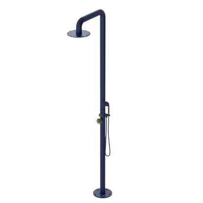 Rubinet Pressure Balance Outdoor Shower with Hand Held Shower & 10" Shower Head - 304 Stainless Steel Midnight Blue