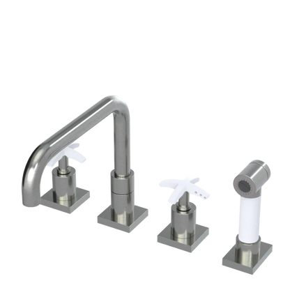 Rubinet Widespread Kitchen Set with Genesis Spout with Hand Spray Satin Nickel