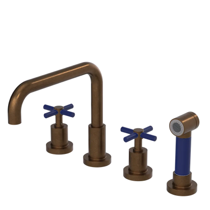 Rubinet Widespread Kitchen Set with Hand Spray Tuscan Brass