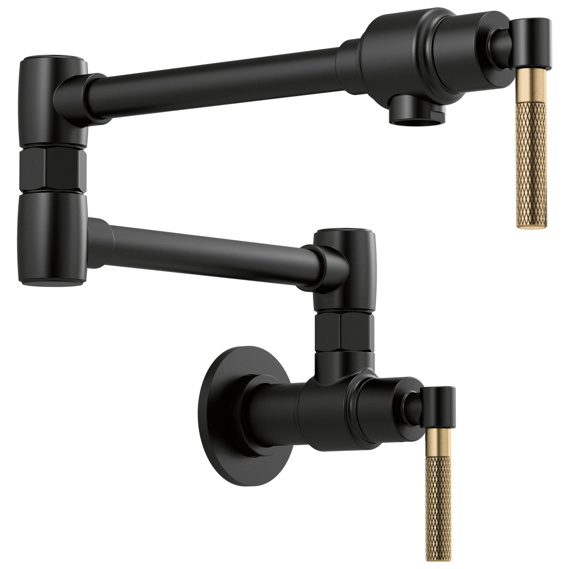 Litze Wall Mount Pot Filler with Knurled Handle Kit - Matte Black / Brilliance® Luxe Gold®