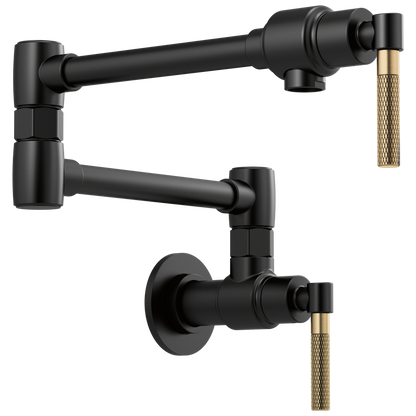 Litze Wall Mount Pot Filler with Knurled Handle Kit - Matte Black / Brilliance® Luxe Gold®