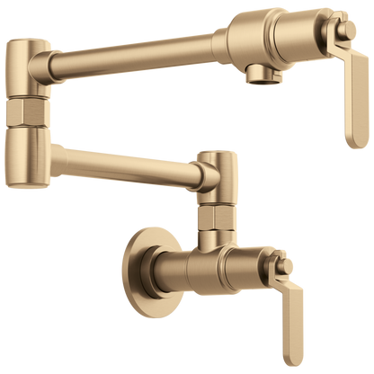 Litze Wall Mount Pot Filler with Industrial Handle Kit - Brilliance® Luxe Gold®