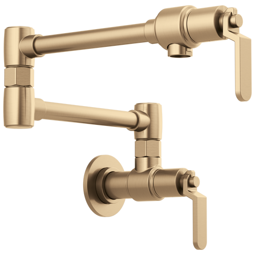 Litze Wall Mount Pot Filler with Industrial Handle Kit - Brilliance® Luxe Gold®