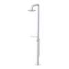 Rubinet Pressure Balance Outdoor Shower with Foot Rinse & 10" Shower Head (with shelf) - 304 Stainless Steel Satin Chrome