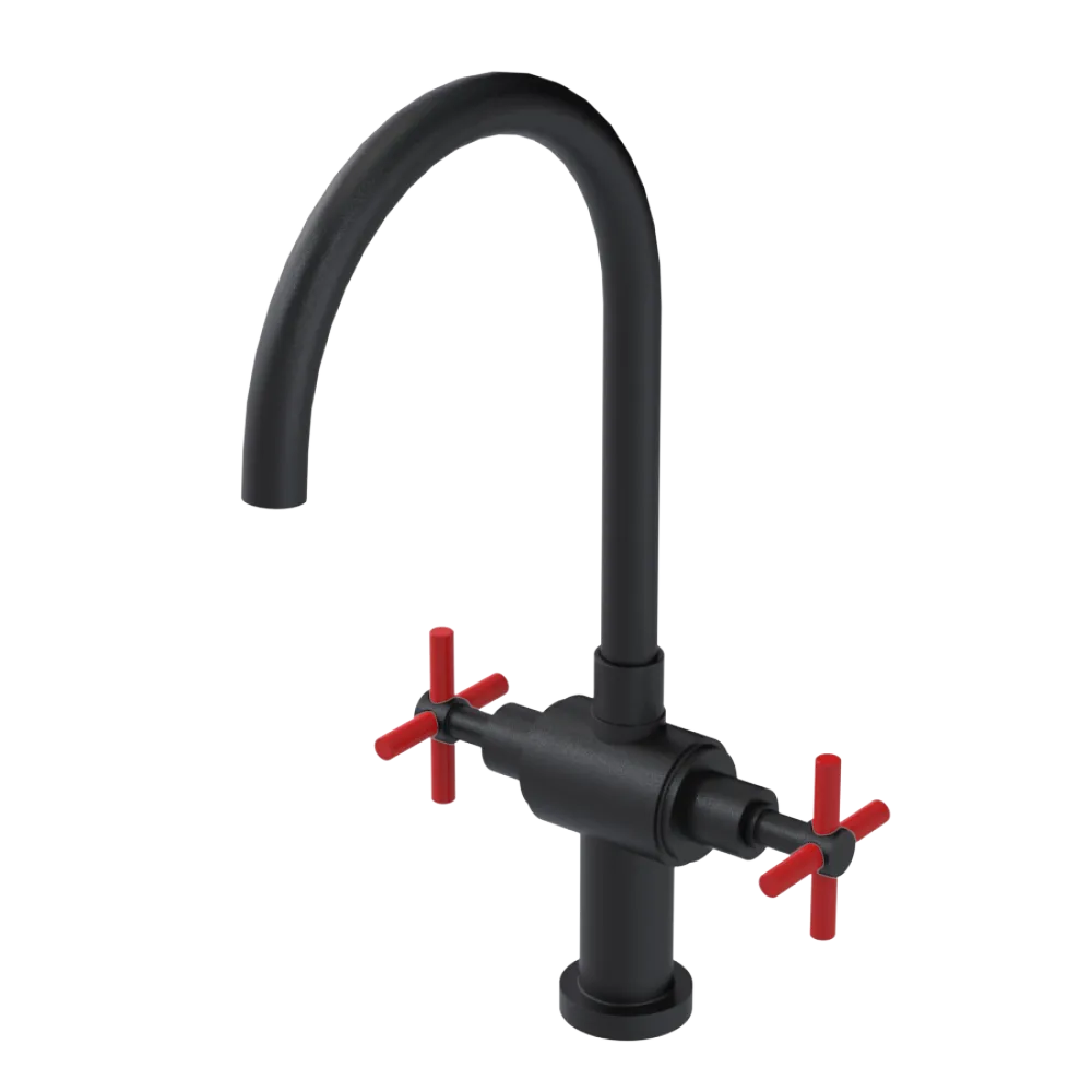 Rubinet Two Handle Single Hole Kitchen Set with LaSalle Spout Matt Black