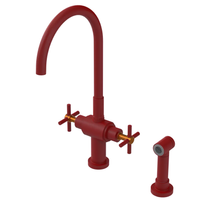 Rubinet Two Handle Single Hole Kitchen Set with LaSalle Spout with Hand Spray Maroon