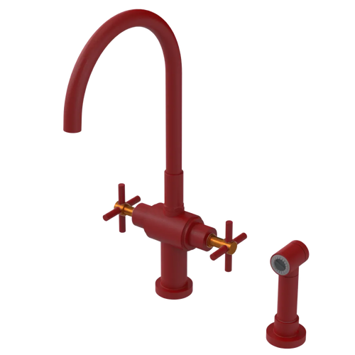 Rubinet Two Handle Single Hole Kitchen Set with LaSalle Spout with Hand Spray Maroon