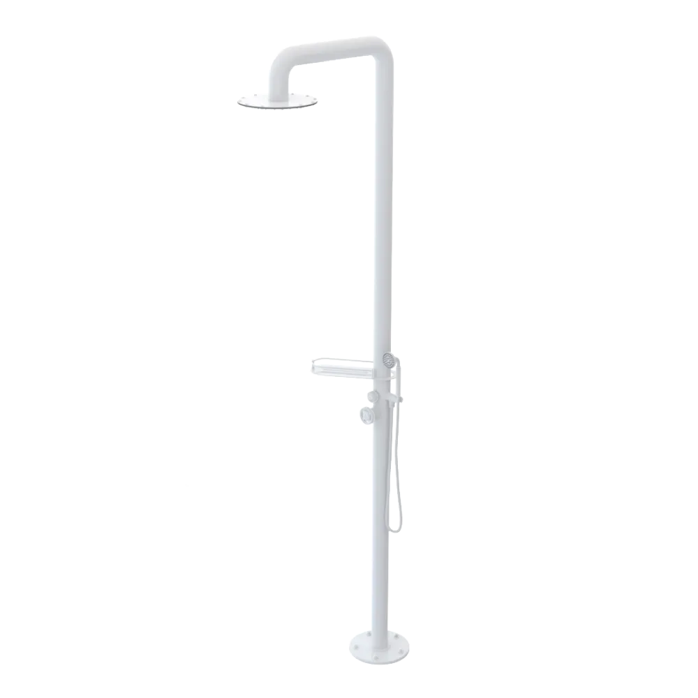 Rubinet Pressure Balance Outdoor Shower with Hand Held Shower & 10" Shower Head (with shelf) - 304 Stainless Steel White