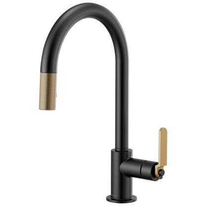 Litze Pull-Down Faucet with Arc Spout and Industrial Handle - Matte Black / Brilliance® Luxe Gold®
