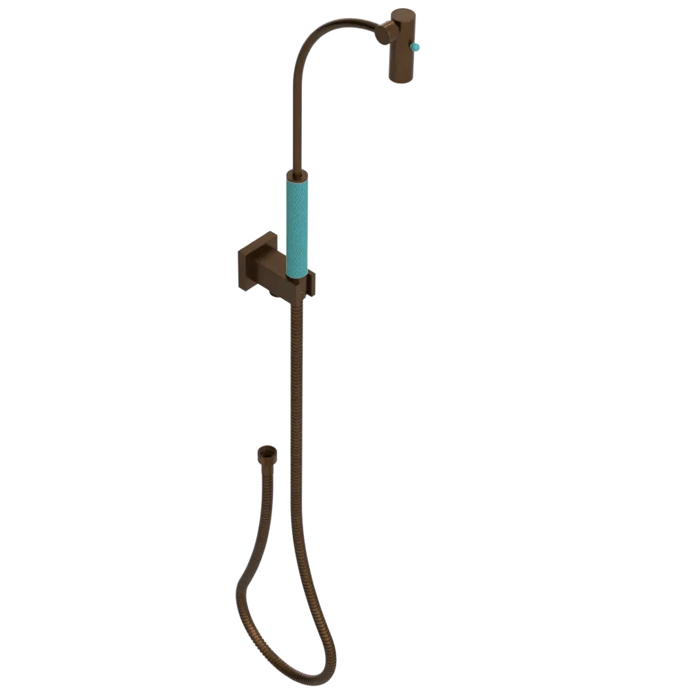Rubinet Hand Held Shower Bidet with Extended Reach & Dual Function Spray Including Wall Bracket with Supply & Hose (Square) Tuscan Brass