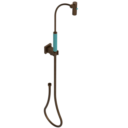 Rubinet Hand Held Shower Bidet with Extended Reach & Dual Function Spray Including Wall Bracket with Supply & Hose (Square) Tuscan Brass