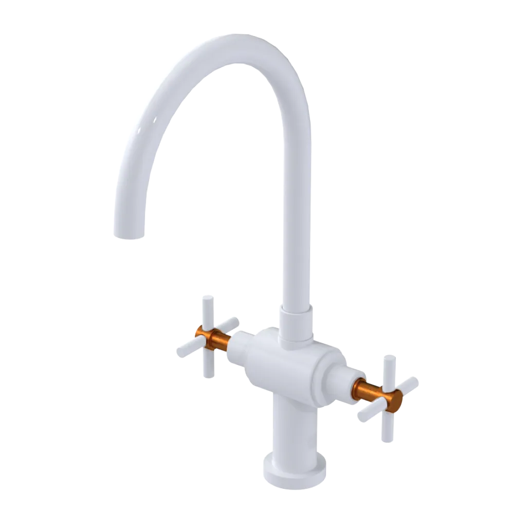 Rubinet Two Handle Single Hole Kitchen Set with LaSalle Spout White