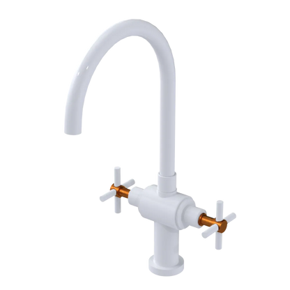 Rubinet Two Handle Single Hole Kitchen Set with LaSalle Spout White