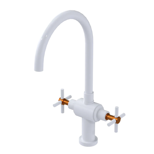 Rubinet Two Handle Single Hole Kitchen Set with LaSalle Spout White
