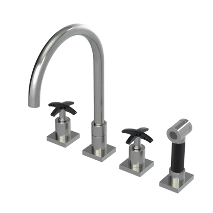 Rubinet Widespread Kitchen Set with Hand Spray Satin Nickel