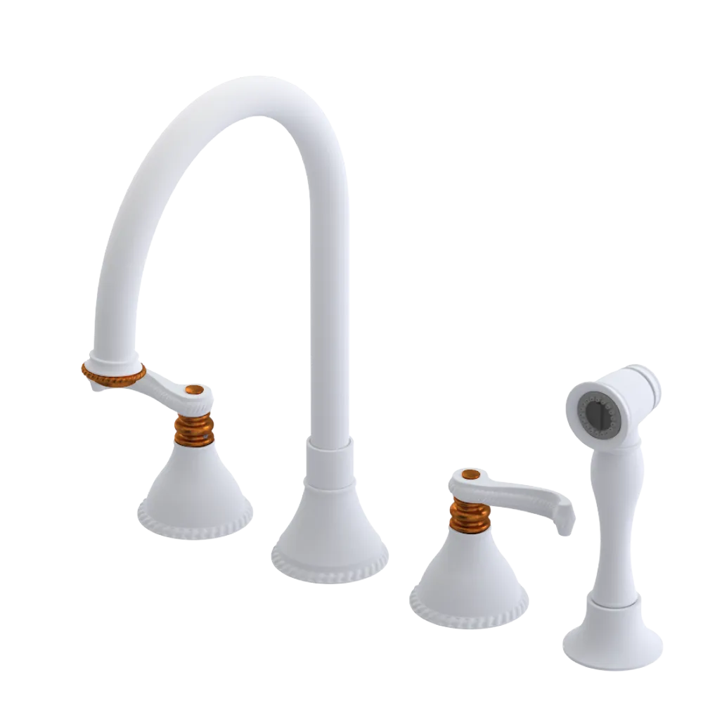 Rubinet Widespread Kitchen Set with Hand Spray Matt White