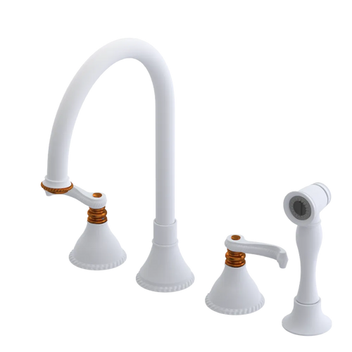Rubinet Widespread Kitchen Set with Hand Spray Matt White