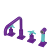 Rubinet Widespread Kitchen Set with Genesis Spout with Hand Spray Purple Haze