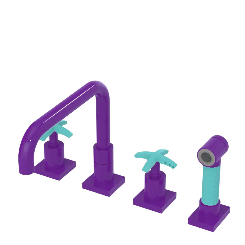 Rubinet Widespread Kitchen Set with Genesis Spout with Hand Spray Purple Haze
