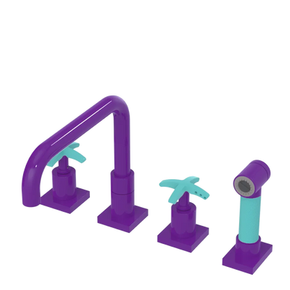 Rubinet Widespread Kitchen Set with Genesis Spout with Hand Spray Purple Haze