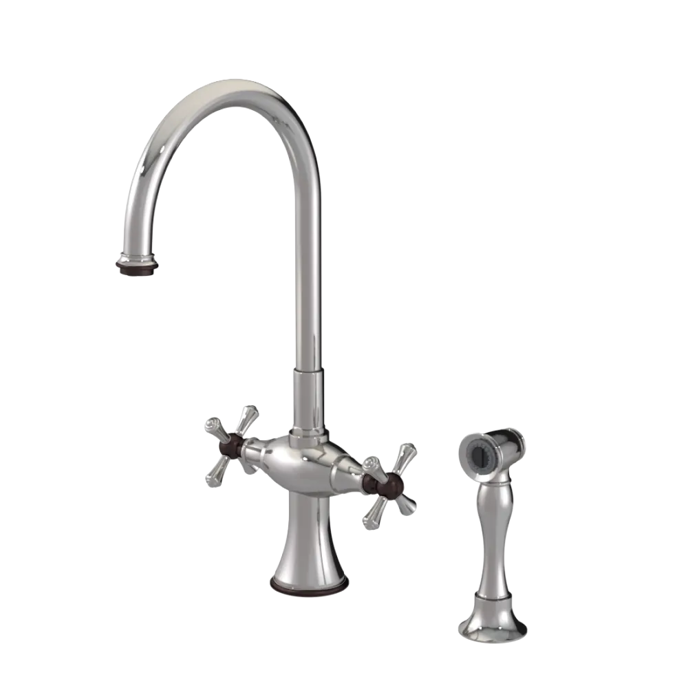 Rubinet Two Handle Single Hole Kitchen Set with Hand Spray Polished Nickel