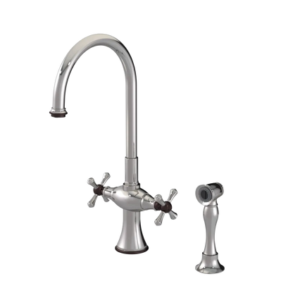 Rubinet Two Handle Single Hole Kitchen Set with Hand Spray Polished Nickel