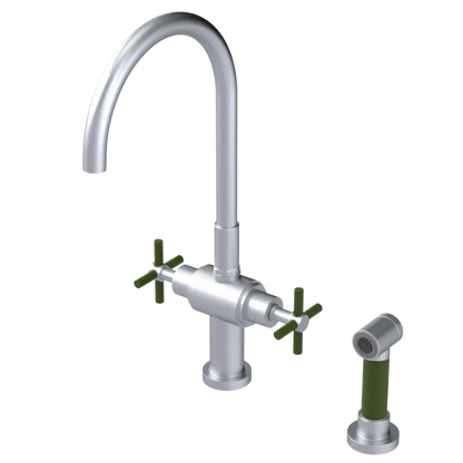 Rubinet Two Handle Single Hole Kitchen Set with LaSalle Spout with Hand Spray Satin Chrome