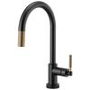 Litze SmartTouch Pull-Down Kitchen Faucet with Arc Spout and Knurled Handle - Matte Black / Brilliance® Luxe Gold®