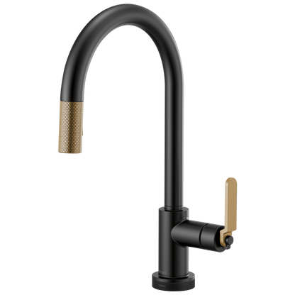 Litze SmartTouch Pull-Down Kitchen Faucet with Arc Spout and Industrial Handle - Matte Black / Brilliance® Luxe Gold®