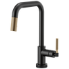 Litze SmartTouch Pull-Down Kitchen Faucet with Square Spout and Knurled Handle - Matte Black / Brilliance® Luxe Gold®