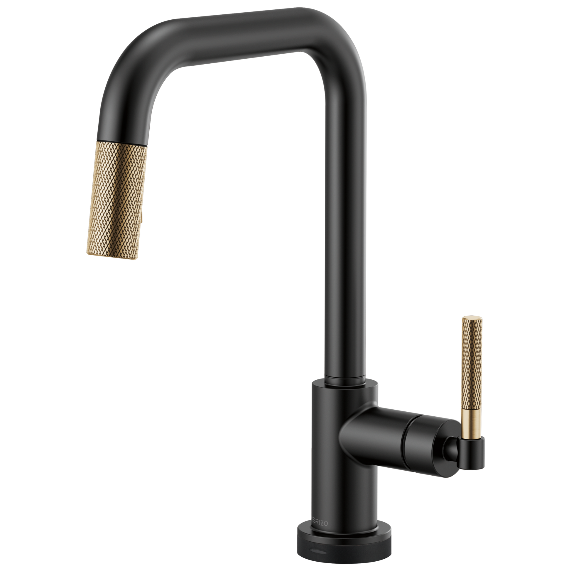 Litze SmartTouch Pull-Down Kitchen Faucet with Square Spout and Knurled Handle - Matte Black / Brilliance® Luxe Gold®