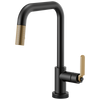 Litze SmartTouch Pull-Down Kitchen Faucet with Square Spout and Industrial Handle - Matte Black / Brilliance® Luxe Gold®