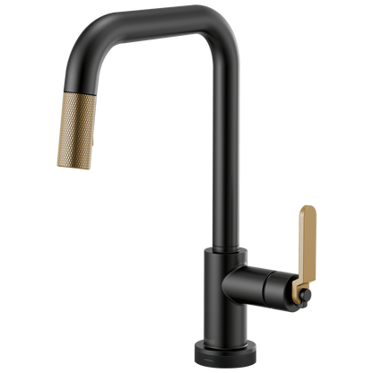 Litze SmartTouch Pull-Down Kitchen Faucet with Square Spout and Industrial Handle - Matte Black / Brilliance® Luxe Gold®