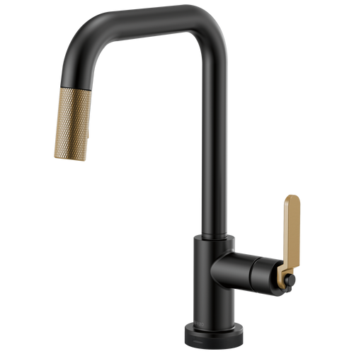 Litze SmartTouch Pull-Down Kitchen Faucet with Square Spout and Industrial Handle - Matte Black / Brilliance® Luxe Gold®