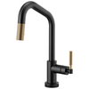 Litze SmartTouch Pull-Down Kitchen Faucet with Angled Spout and Knurled Handle - Matte Black / Brilliance® Luxe Gold®